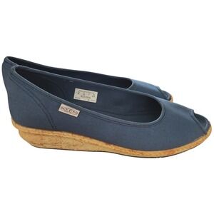 Keen Cortona Peep Toe Wedge Shoes Casual Comfort Teal Blue Size 9.5